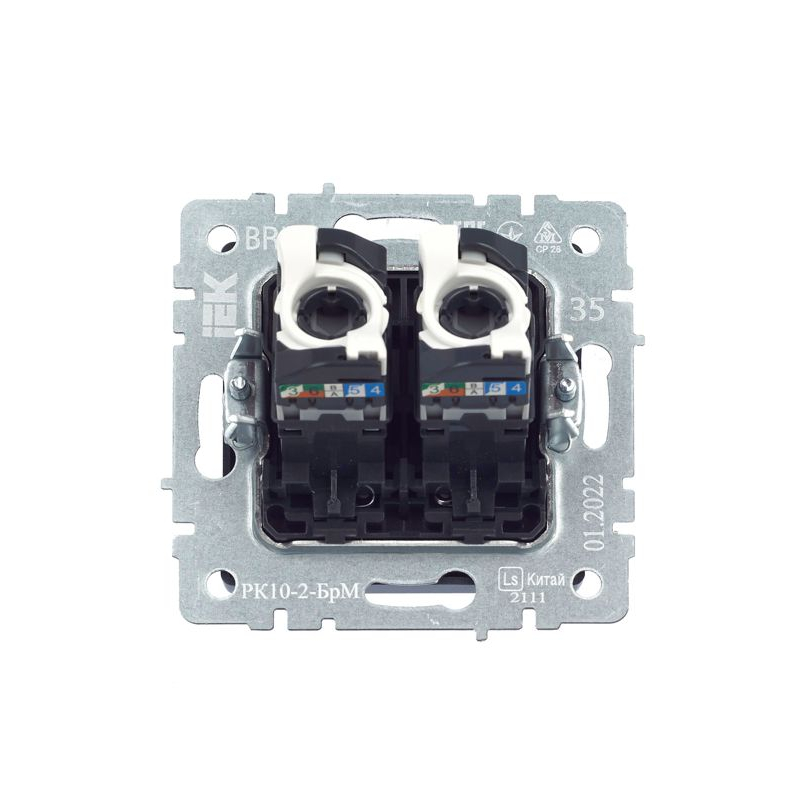 BRITE Розетка компьютерная двойная RJ45 кат.5E РК10-2-БрМ маренго IEK