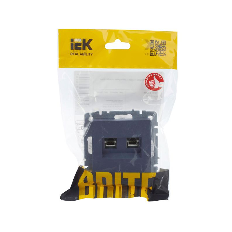 BRITE Розетка компьютерная двойная RJ45 кат.5E РК10-2-БрМ маренго IEK