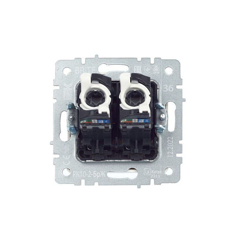 BRITE Розетка компьютерная двойная кат.5E RJ45 РК10-2-БрЖ жемчуг IEK