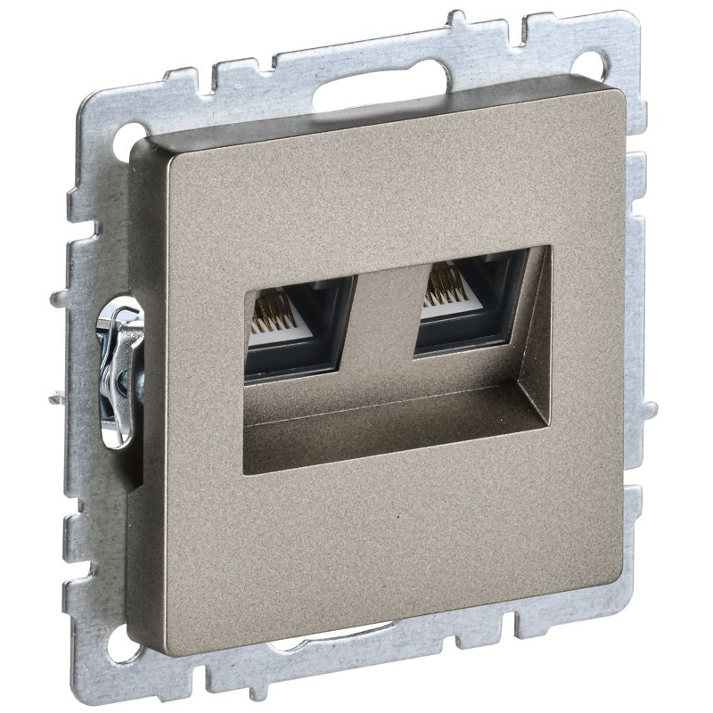 BRITE Розетка компьютерная двойная RJ45 кат.5E РК10-2-БрШ шампань IEK