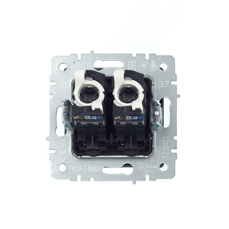 BRITE Розетка компьютерная двойная RJ45 кат.5E РК10-2-БрШ шампань IEK