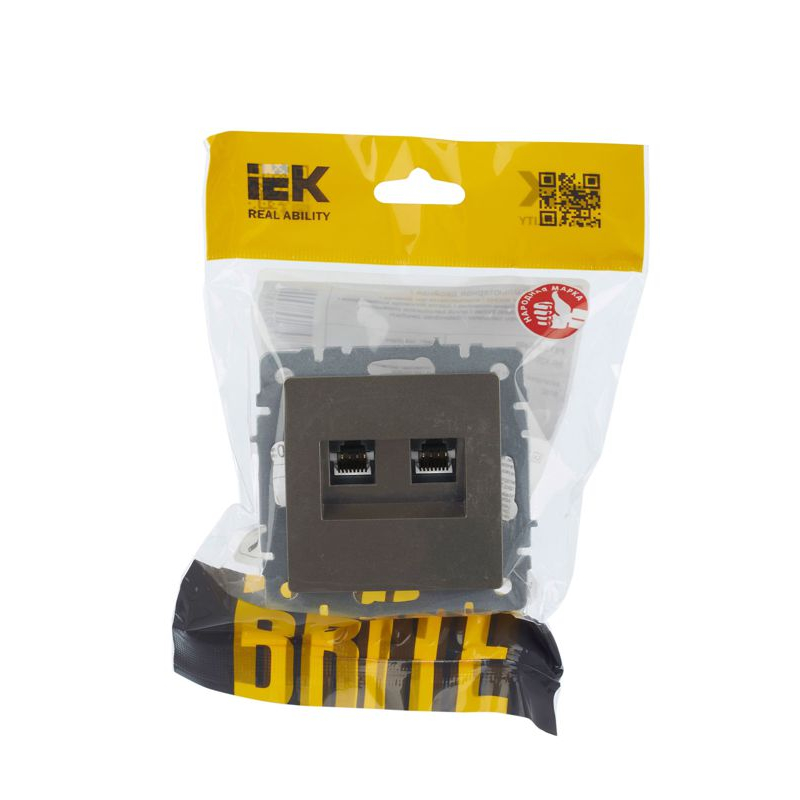 BRITE Розетка компьютерная двойная RJ45 кат.5E РК10-2-БрШ шампань IEK