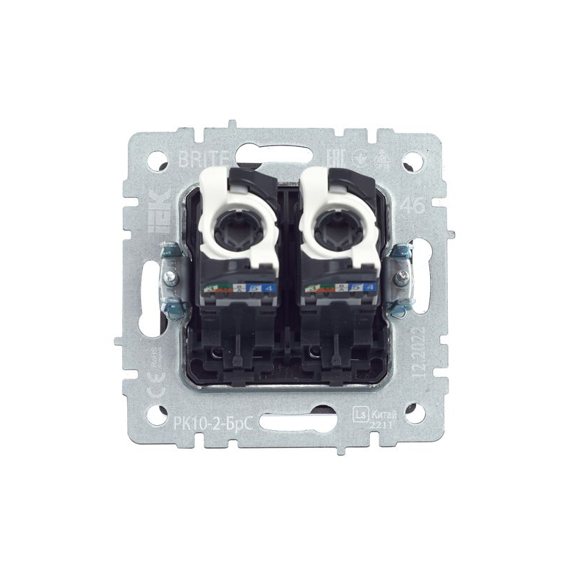 BRITE Розетка компьютерная двойная RJ45 кат.5E РК10-2-БрС сталь IEK