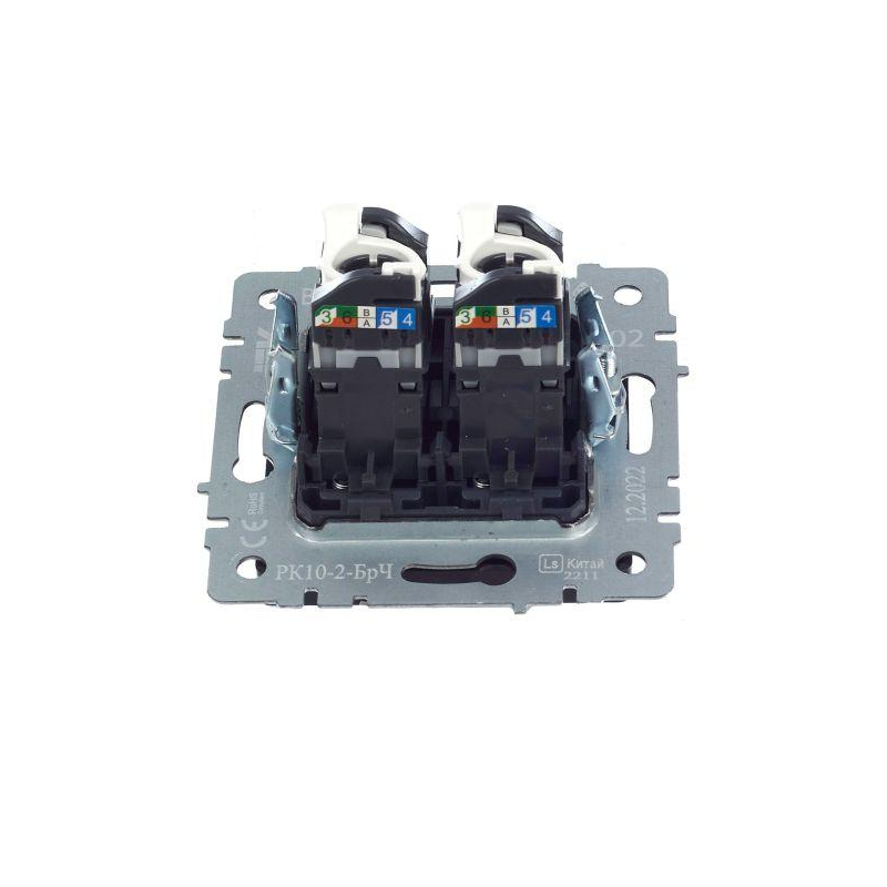 BRITE Розетка компьютерная двойная RJ45 кат.5E РК10-2-БрЧ черный IEK