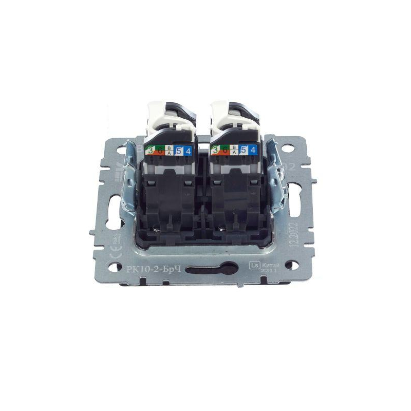 BRITE Розетка компьютерная двойная RJ45 кат.5E РК10-2-БрЧ черный IEK