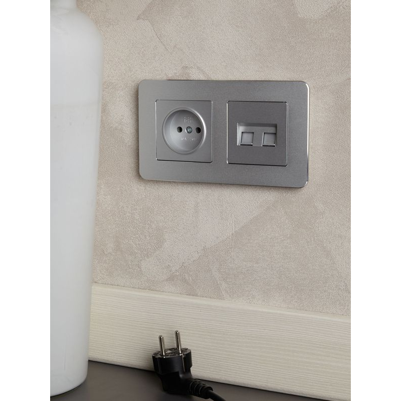 BRITE Розетка компьютерная двойная RJ45 кат.5E РК10-2-БрА алюминий IEK