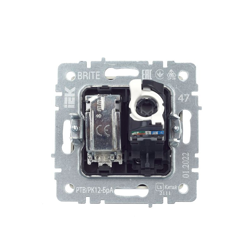 BRITE Розетка двойная TV+RJ45 кат.5E РТВ/РК12-БрА алюминий IEK
