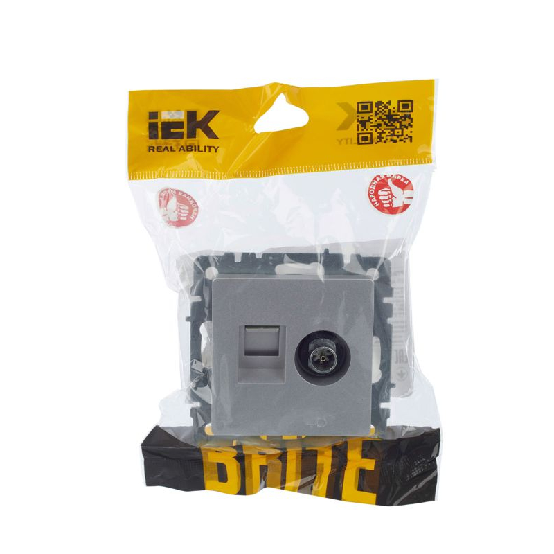 BRITE Розетка двойная TV+RJ45 кат.5E РТВ/РК12-БрА алюминий IEK