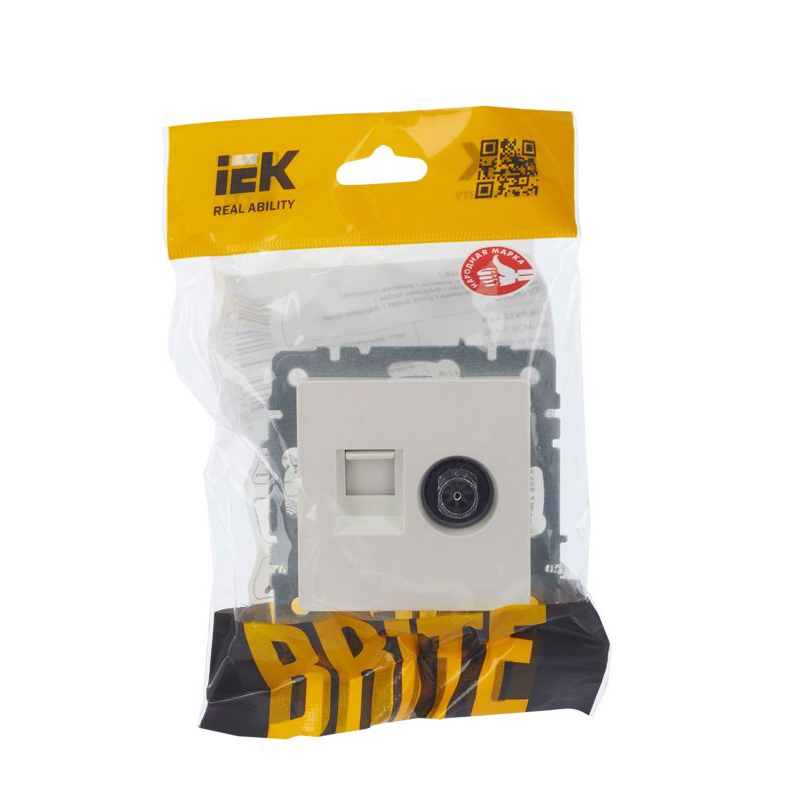 BRITE Розетка двойная TV+RJ45 кат.5E РТВ/РК12-БрЖ жемчуг IEK