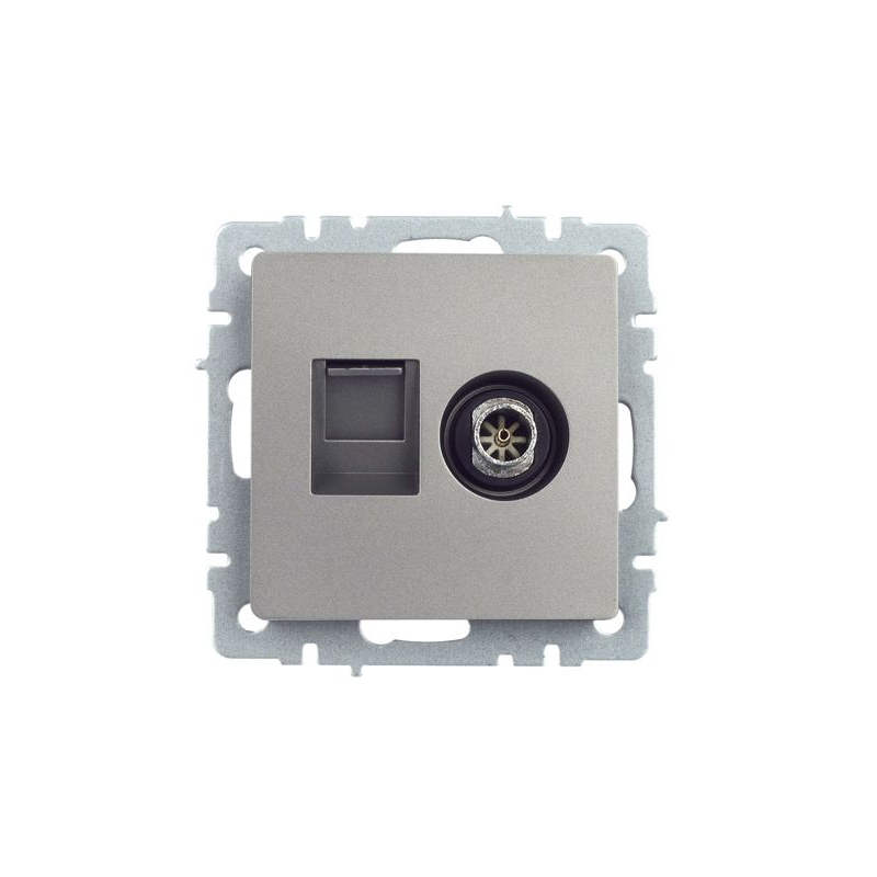BRITE Розетка двойная TV+RJ45 кат.5E РТВ/РК12-БрС сталь IEK