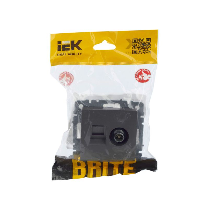 BRITE Розетка двойная TV+RJ45 кат.5E РТВ/РК12-БрС сталь IEK