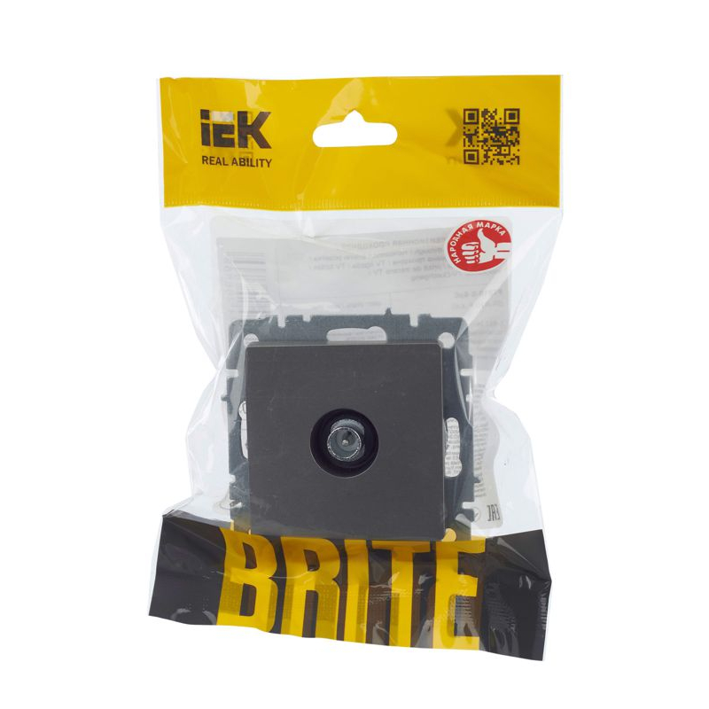 BRITE Розетка TV проходная РТВ10-0-БрС сталь IEK