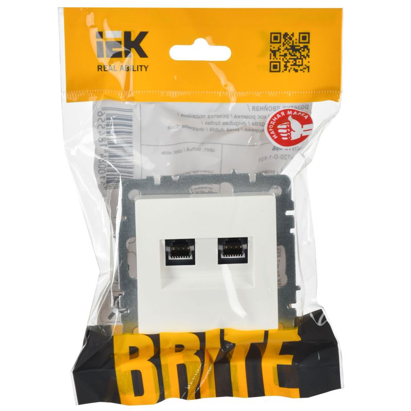 BRITE Розетка компьютерная двойная кат.5E RJ45 РК10-2-БрБ белый IEK