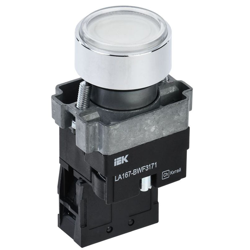 Кнопка управления LA167-BWF3171 d=22мм RC 1NO с подсветкой белая IEK