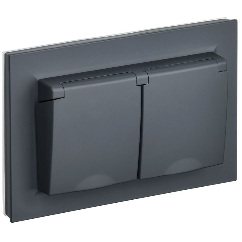 BRITE Розетка 2-местная с заземлением с защитными шторками и крышкой 16А в сборе IP44 РСбш12-3-44-БрГ графит IEK