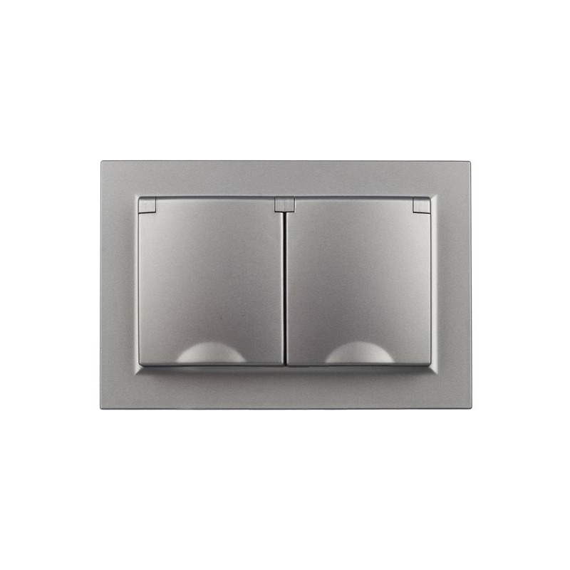 BRITE Розетка 2-местная с заземлением с защитными шторками и крышкой 16А в сборе IP44 РСбш12-3-44-БрС сталь IEK