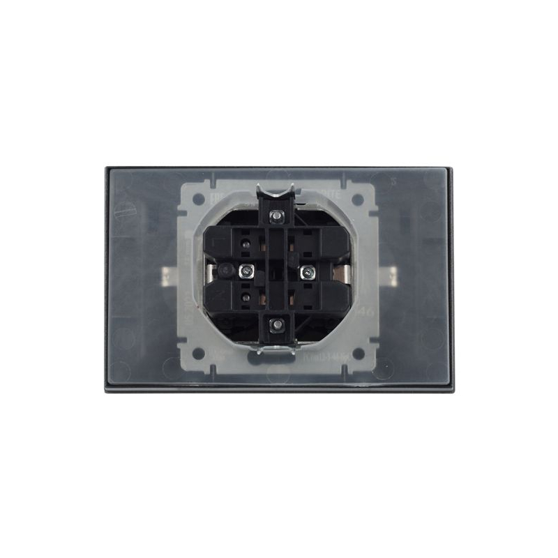 BRITE Розетка 2-местная с заземлением с защитными шторками и крышкой 16А в сборе IP44 РСбш12-3-44-БрС сталь IEK
