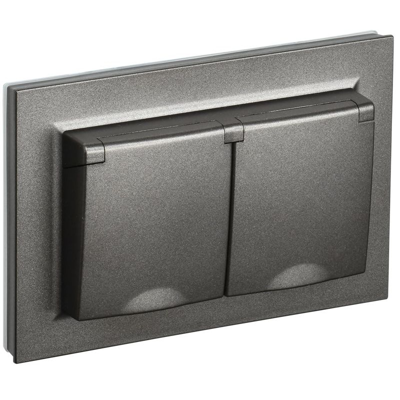 BRITE Розетка 2-местная с заземлением с защитными шторками и крышкой 16А в сборе IP44 РСбш12-3-44-БрТБ темная бронза IEK