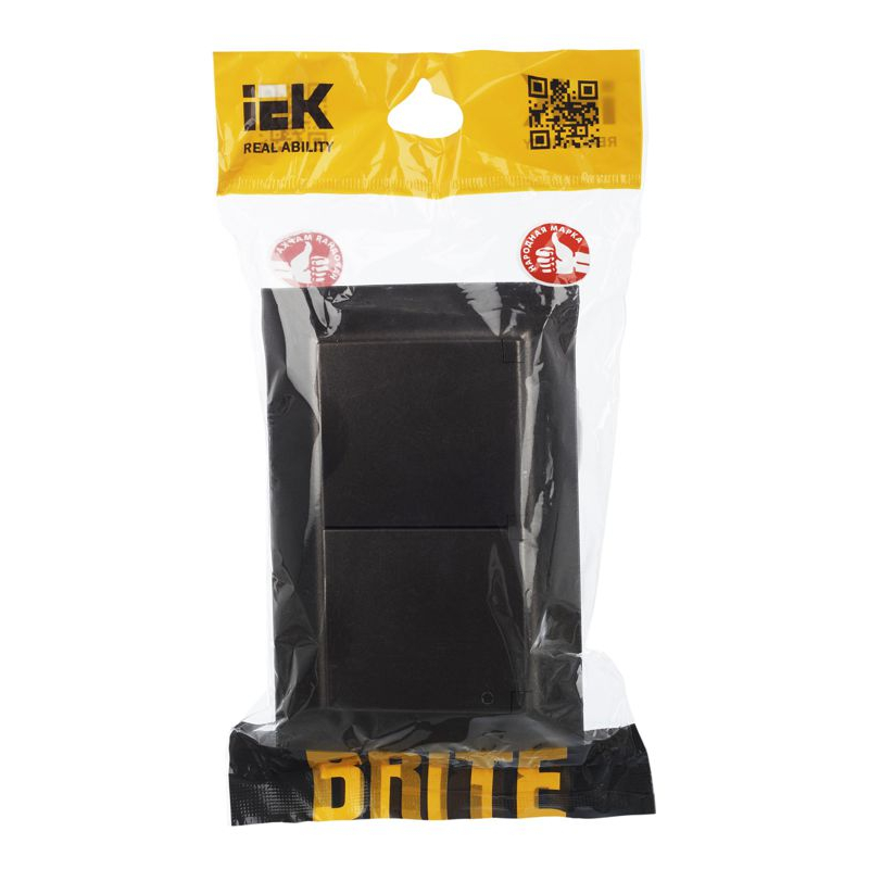 BRITE Розетка 2-местная с заземлением с защитными шторками и крышкой 16А в сборе IP44 РСбш12-3-44-БрТБ темная бронза IEK