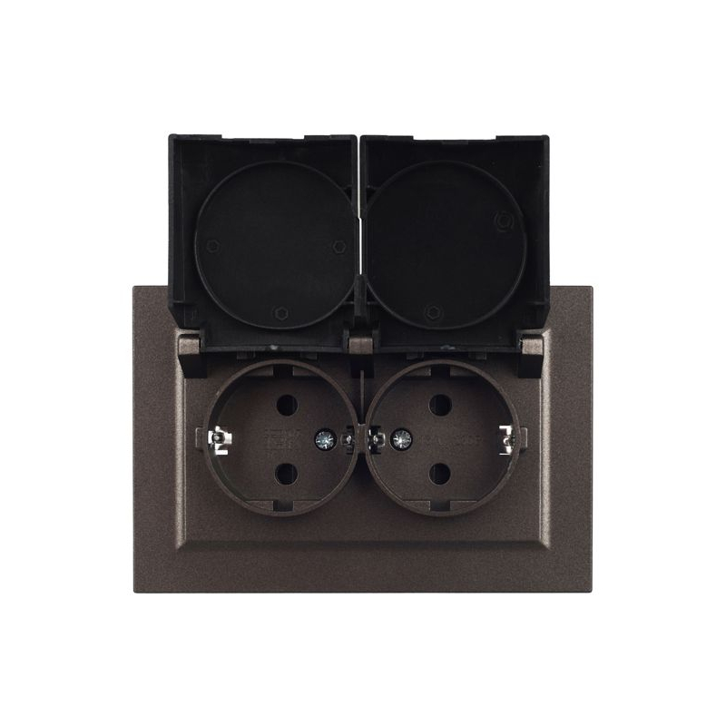 BRITE Розетка 2-местная с заземлением с защитными шторками и крышкой 16А в сборе IP44 РСбш12-3-44-БрТБ темная бронза IEK