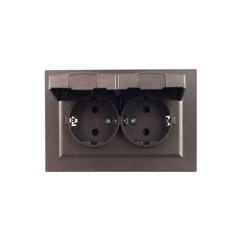 BRITE Розетка 2-местная с заземлением с защитными шторками и крышкой 16А в сборе IP44 РСбш12-3-44-БрТБ темная бронза IEK