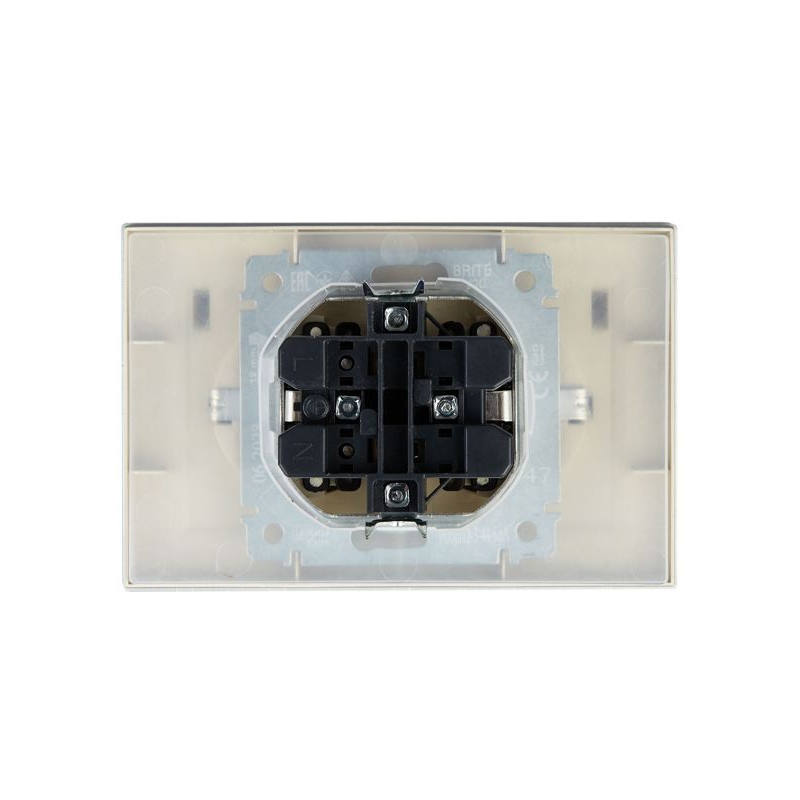 BRITE Розетка 2-местная с заземлением с защитными шторками и крышкой 16А в сборе IP44 РСбш12-3-44-БрА алюминий IEK