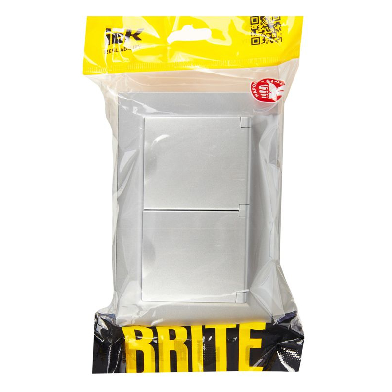BRITE Розетка 2-местная с заземлением с защитными шторками и крышкой 16А в сборе IP44 РСбш12-3-44-БрА алюминий IEK