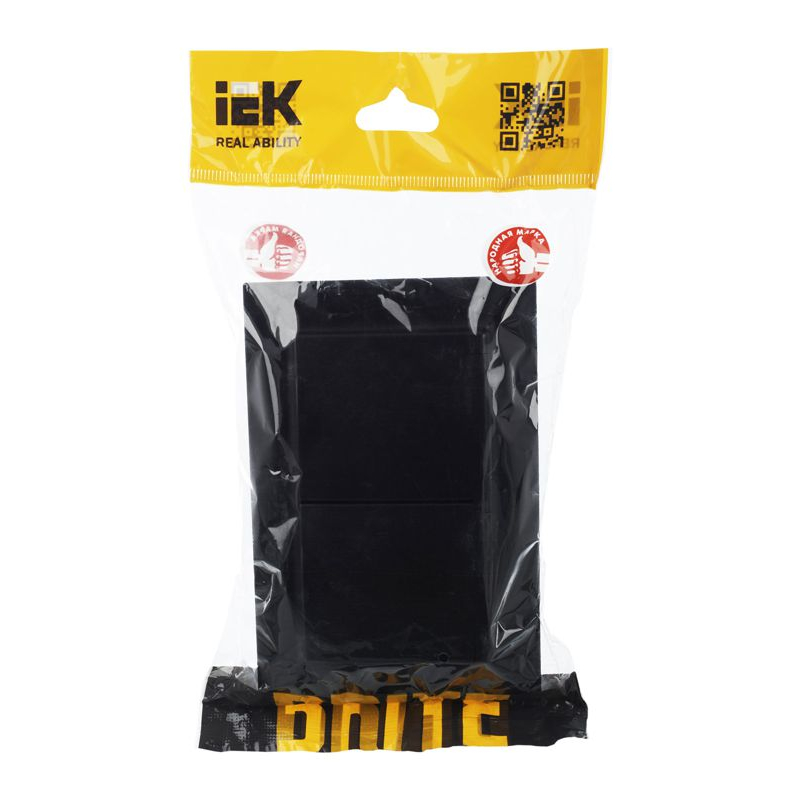 BRITE Розетка 2-местная с заземлением с защитными шторками и крышкой 16А в сборе IP44 РСбш12-3-44-БрЧ черный IEK