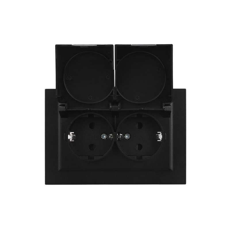 BRITE Розетка 2-местная с заземлением с защитными шторками и крышкой 16А в сборе IP44 РСбш12-3-44-БрЧ черный IEK