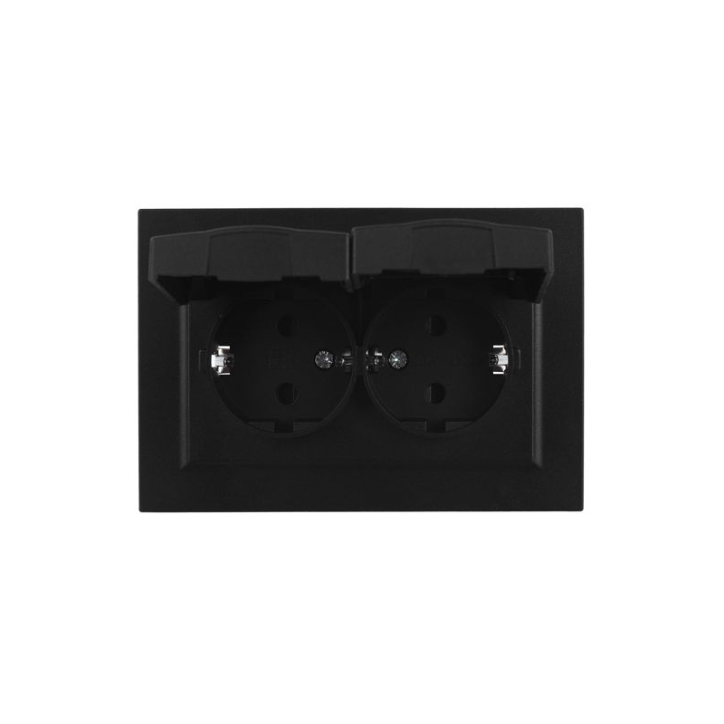 BRITE Розетка 2-местная с заземлением с защитными шторками и крышкой 16А в сборе IP44 РСбш12-3-44-БрЧ черный IEK