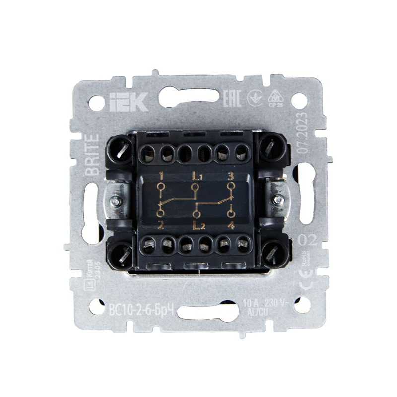 BRITE Выключатель 2-клавишный проходной 10А ВС10-2-6-БрЧ черный IEK