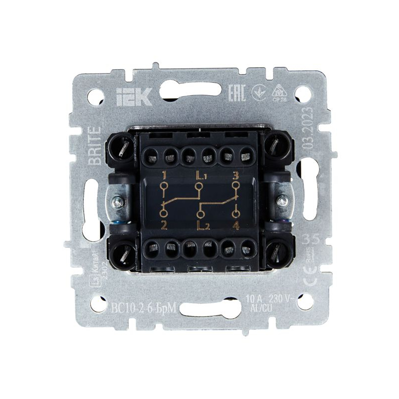 BRITE Выключатель 2-клавишный проходной 10А ВС10-2-6-БрМ маренго IEK