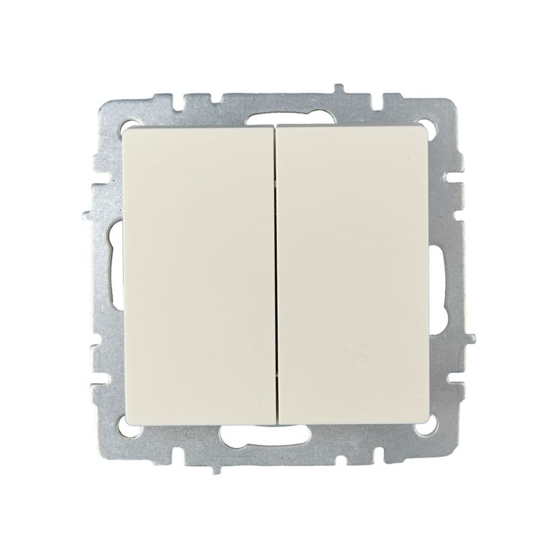 BRITE Выключатель 2-клавишный проходной 10А ВС10-2-6-БрКр бежевый IEK