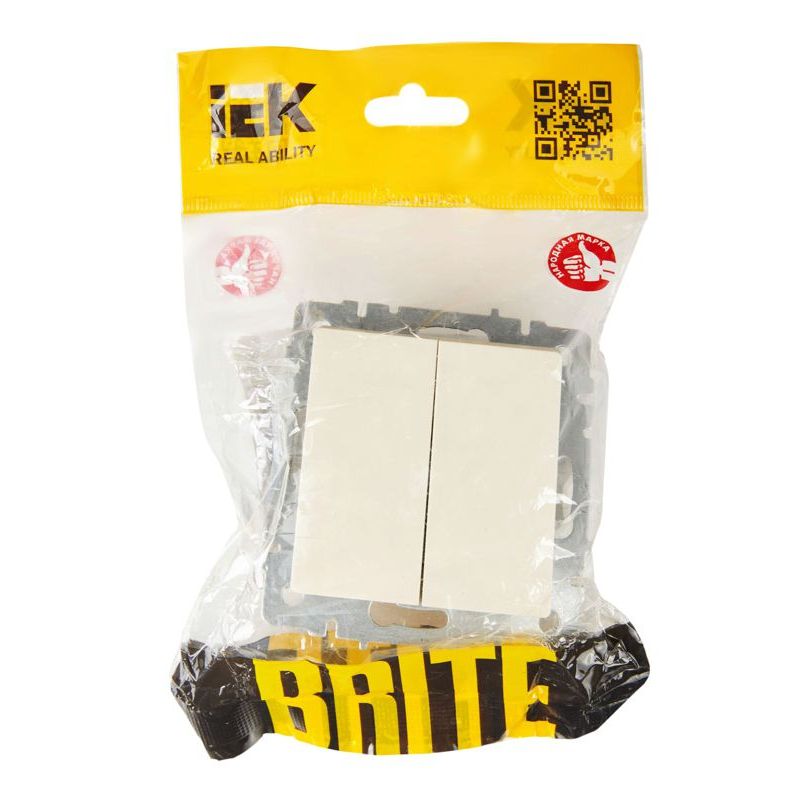 BRITE Выключатель 2-клавишный проходной 10А ВС10-2-6-БрКр бежевый IEK