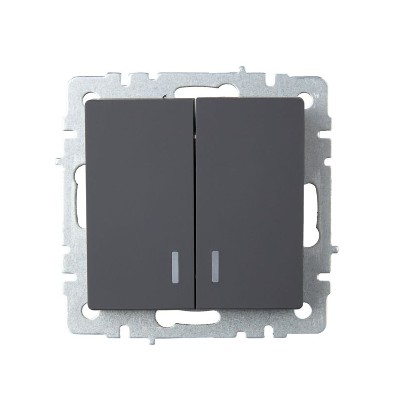 BRITE Выключатель 2-клавишный с индикацией 10А ВС10-2-1-БрГ графит IEK