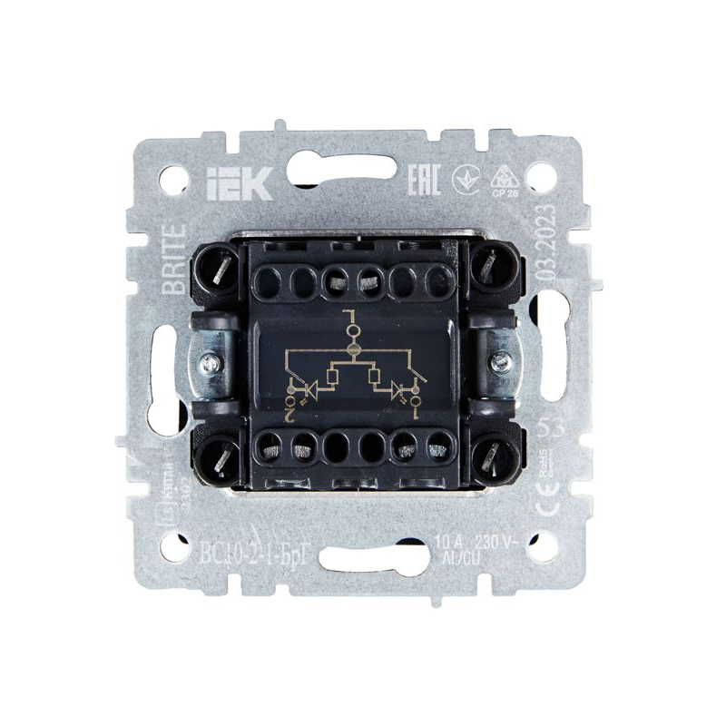 BRITE Выключатель 2-клавишный с индикацией 10А ВС10-2-1-БрГ графит IEK