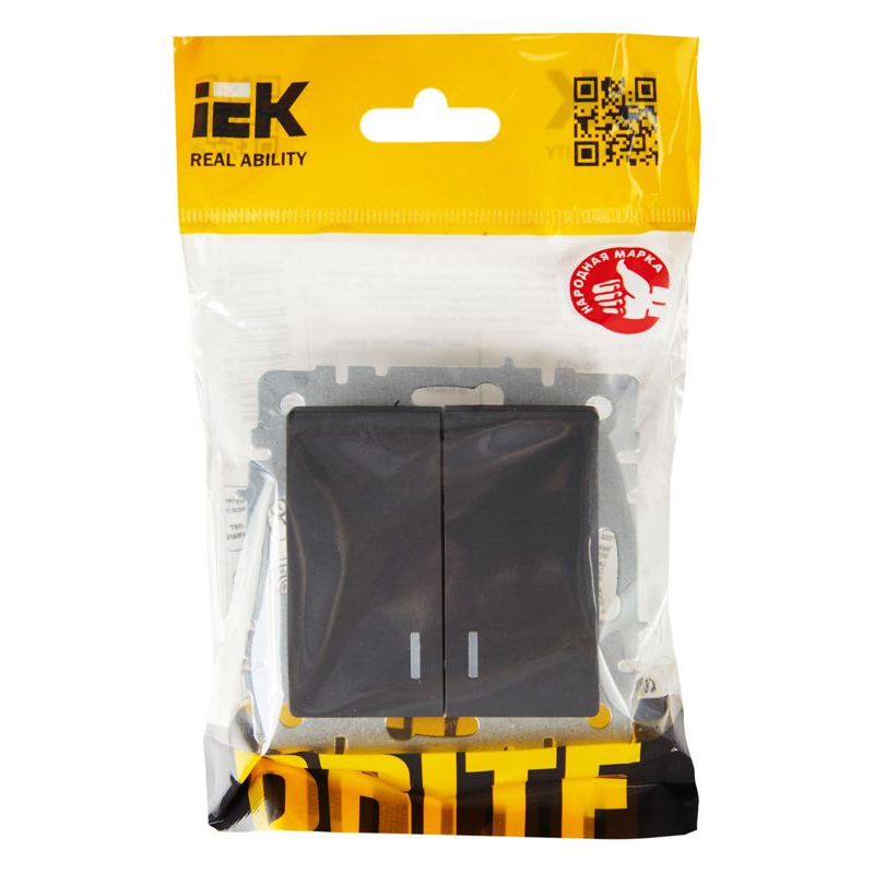 BRITE Выключатель 2-клавишный с индикацией 10А ВС10-2-1-БрГ графит IEK