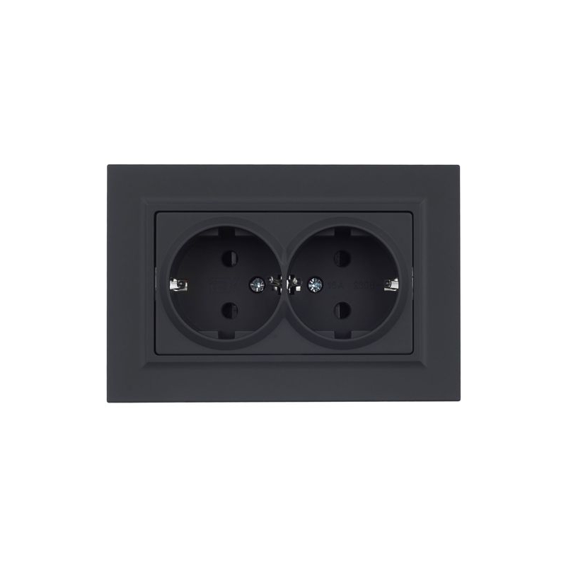 BRITE Розетка 2-местная с заземлением с защитными шторками 16А в сборе РСш12-3-БрГ графит IEK