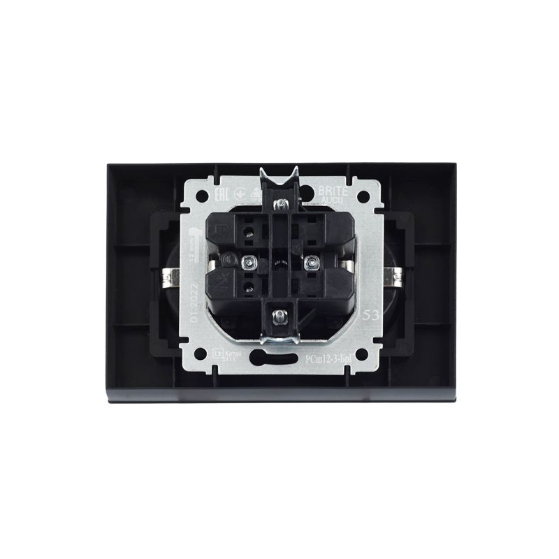 BRITE Розетка 2-местная с заземлением с защитными шторками 16А в сборе РСш12-3-БрГ графит IEK