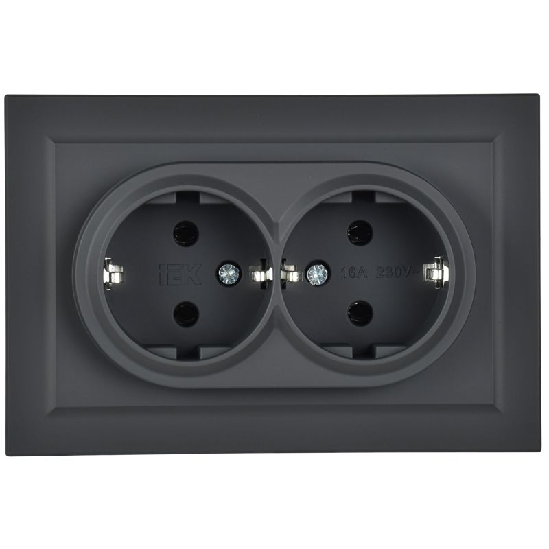 BRITE Розетка 2-местная с заземлением без защитных шторок 16А в сборе РС12-3-БрГ графит IEK