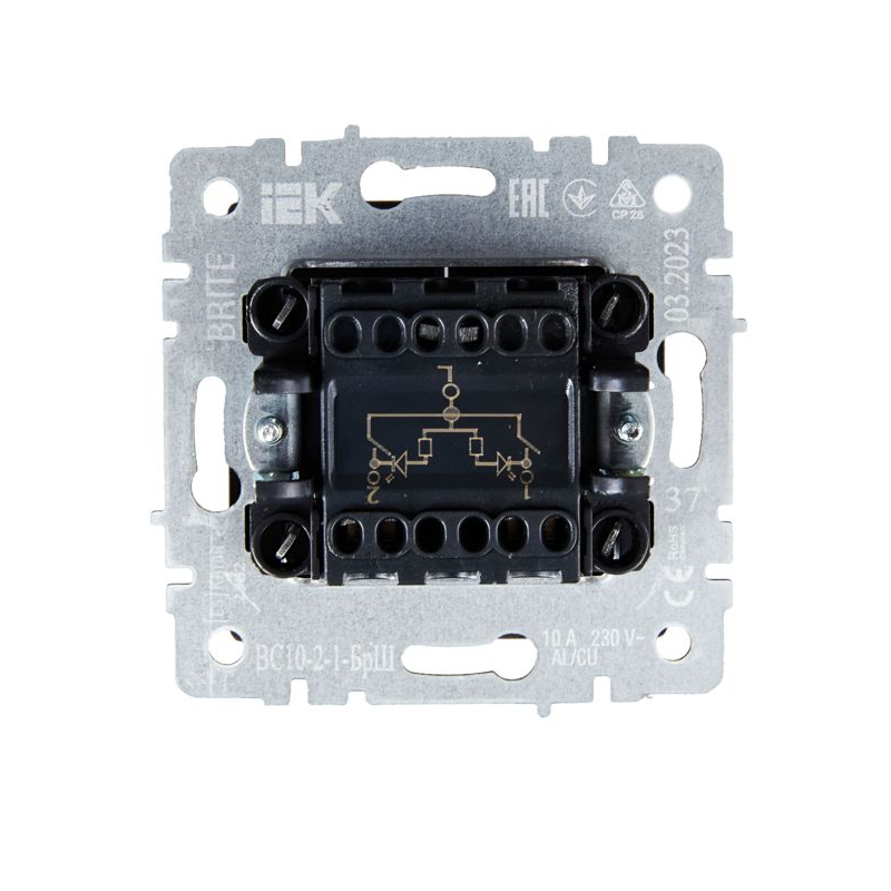 BRITE Выключатель 2-клавишный с индикацией 10А ВС10-2-1-БрШ шампань IEK