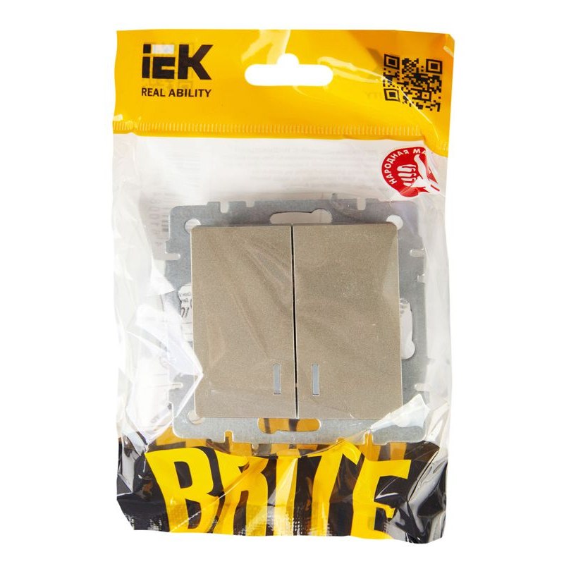 BRITE Выключатель 2-клавишный с индикацией 10А ВС10-2-1-БрШ шампань IEK