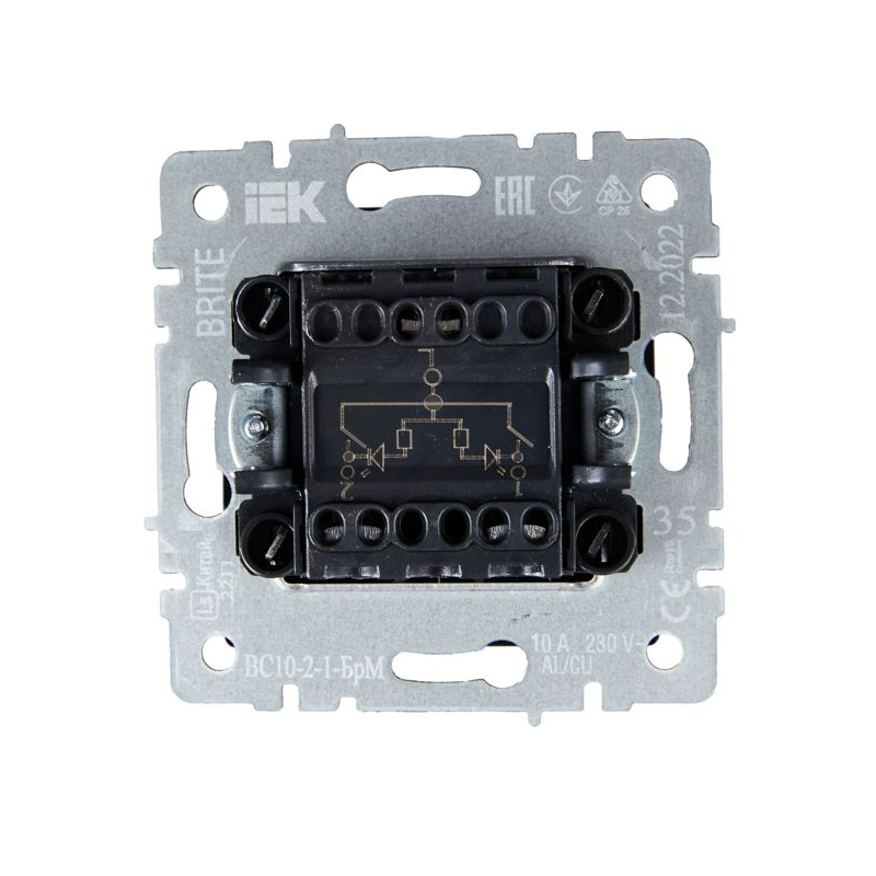 BRITE Выключатель 2-клавишный с индикацией 10А ВС10-2-1-БрМ маренго IEK