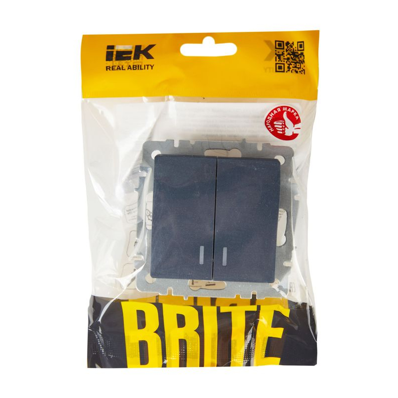 BRITE Выключатель 2-клавишный с индикацией 10А ВС10-2-1-БрМ маренго IEK