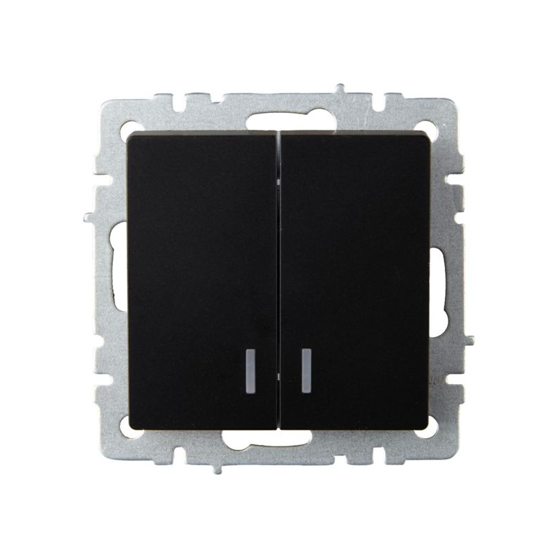 BRITE Выключатель 2-клавишный с индикацией 10А ВС10-2-1-БрЧ черный IEK