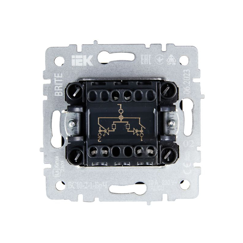 BRITE Выключатель 2-клавишный с индикацией 10А ВС10-2-1-БрЧ черный IEK