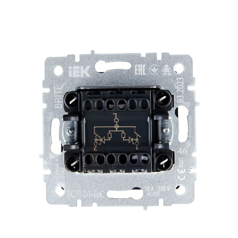 BRITE Выключатель 2-клавишный с индикацией 10А ВС10-2-1-БрС сталь IEK