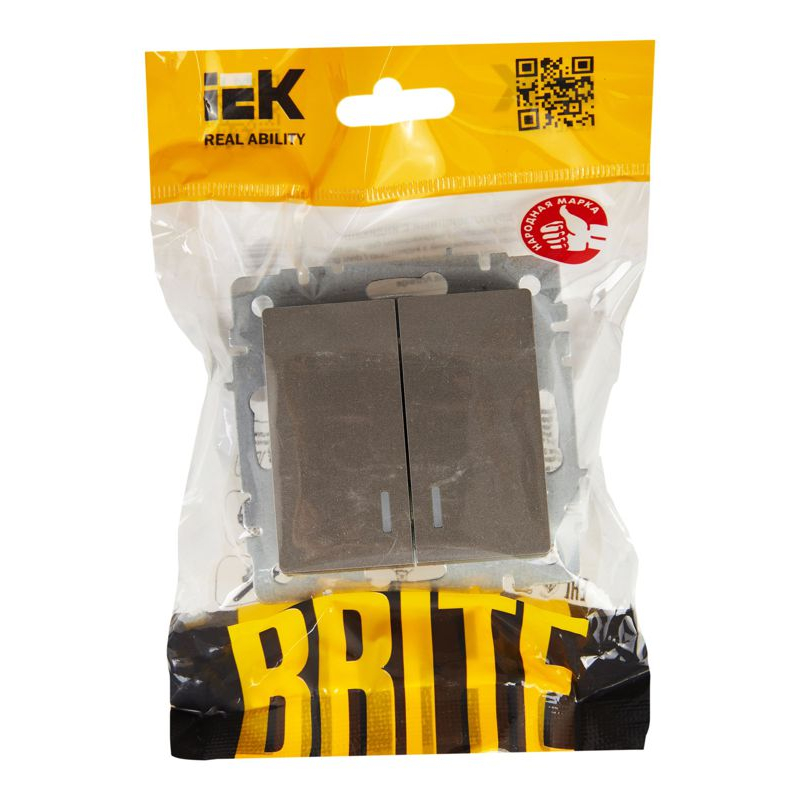 BRITE Выключатель 2-клавишный с индикацией 10А ВС10-2-1-БрС сталь IEK