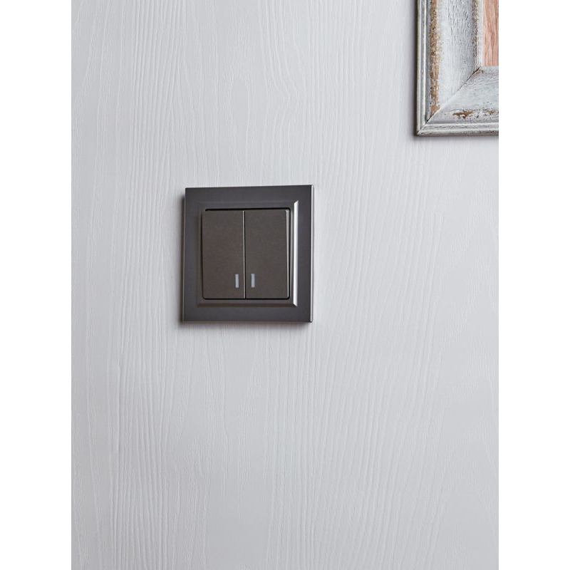 BRITE Выключатель 2-клавишный с индикацией 10А ВС10-2-1-БрС сталь IEK