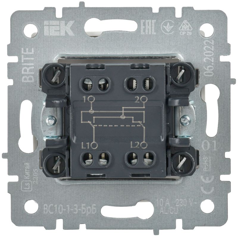 BRITE Выключатель 1-клавишный перекрестный 10А ВС10-1-3-БрБ белый IEK